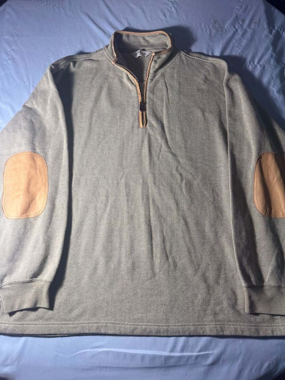 Orvis 1/4 Zip Pullover XXL Green Leather Elbow Patch